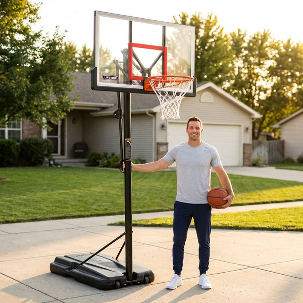 Portable Basketball System Built for All Weather Play, 52 Inch Backboard, Adjustable 7.5-10 Ft Height, 35 Gallon Base
