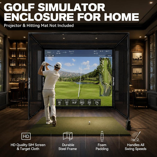 Golf Simulator Enclosure, 10 X 8 Ft/12 X 9 Ft, HD Impact Screen | Foam-Padded Frame, Indoor Golf Practice Cage for Home, Garage & Studio
