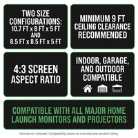 Golf Simulator Enclosure 10.7X8X5Ft & 8.5X8.5X5Ft | Light-Proof HD/4K Silent Impact Screen, Indoor/Outdoor Golf Simulators for Home Includes Mat, Foam-Padded Iron Poles, Shank Net, Sandbag & Bonus Kit — Results & Stats