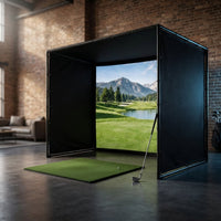 Golf Simulator Enclosure 10.7X8X5Ft & 8.5X8.5X5Ft | Light-Proof HD/4K Silent Impact Screen, Indoor/Outdoor Golf Simulators for Home Includes Mat, Foam-Padded Iron Poles, Shank Net, Sandbag & Bonus Kit — Studio Shot