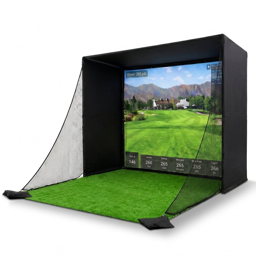 Golf Simulator Enclosure 10.7X8X5Ft & 8.5X8.5X5Ft | Light-Proof HD/4K Silent Impact Screen, Indoor/Outdoor Golf Simulators for Home Includes Mat, Foam-Padded Iron Poles, Shank Net, Sandbag & Bonus Kit — Studio Shot