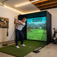 Golf Simulator Enclosure 10.7X8X5Ft & 8.5X8.5X5Ft | Light-Proof HD/4K Silent Impact Screen, Indoor/Outdoor Golf Simulators for Home Includes Mat, Foam-Padded Iron Poles, Shank Net, Sandbag & Bonus Kit — Lifestyle
