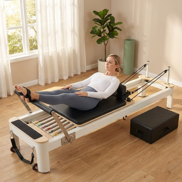 Pilates Reformer Designed for Home Gym Use, Foldable Frame, 4 Spring Resistance, 400 LB Capacity