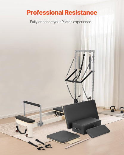 Pilates Reformer Foldable, Suitable for Intermediate and Beginners Users, Pilates Equipment for Home Gym Studio Use with 4 Adjustable Resistance Spring, up to 400 LBS